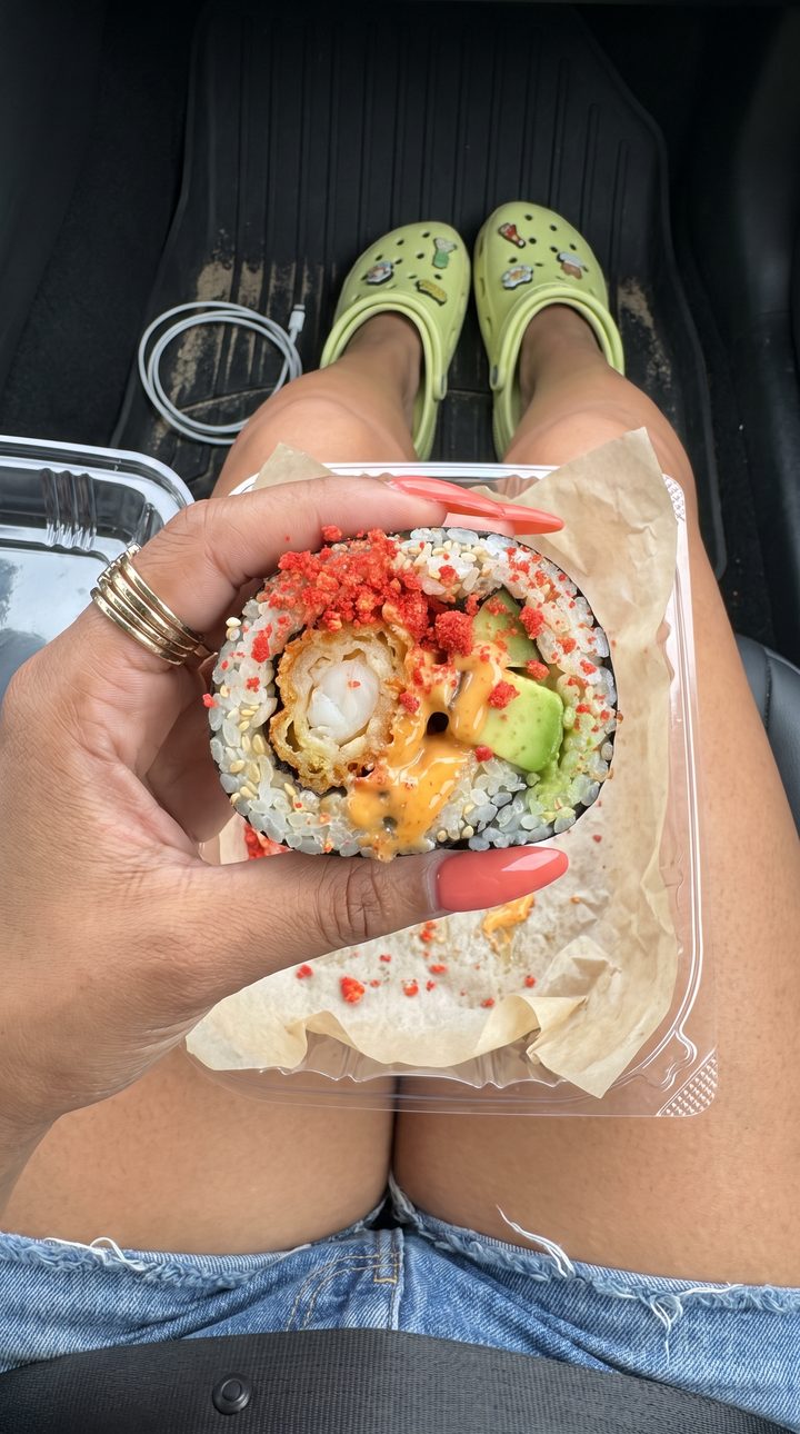 Tempura shrimp, avocado, Hot Cheetos